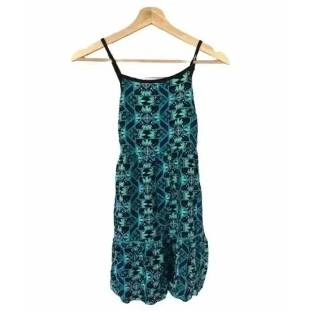 Justice Limited Too Blue & Green Geometric Print Spaghetti Strap Summer Dress 14